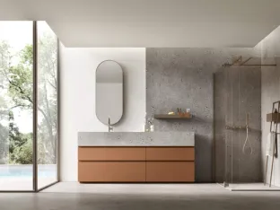 Floor-standing bathroom unit Soul 15 in lacquered oak by Arcom.