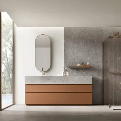 Floor-standing bathroom unit Soul 15 in lacquered oak by Arcom.