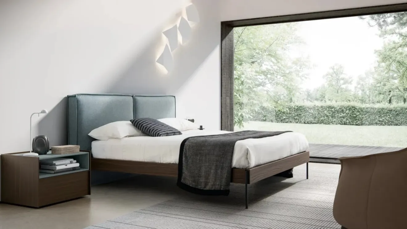 Double bed with padded fabric headboard Cloud by Adok