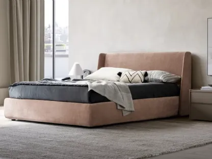 Double bed in fabric with headboard and Wave container by Adok.