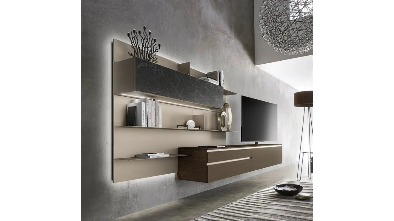 Lampo 017 fitted wall unit by Sangiacomo.