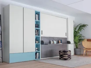 Single wall bed with integrated desk closed in matte lacquer Hiro wardrobe by Clever.