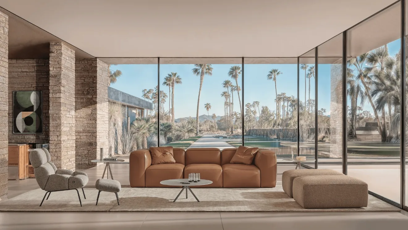 Bangle leather linear sofa by Busnelli