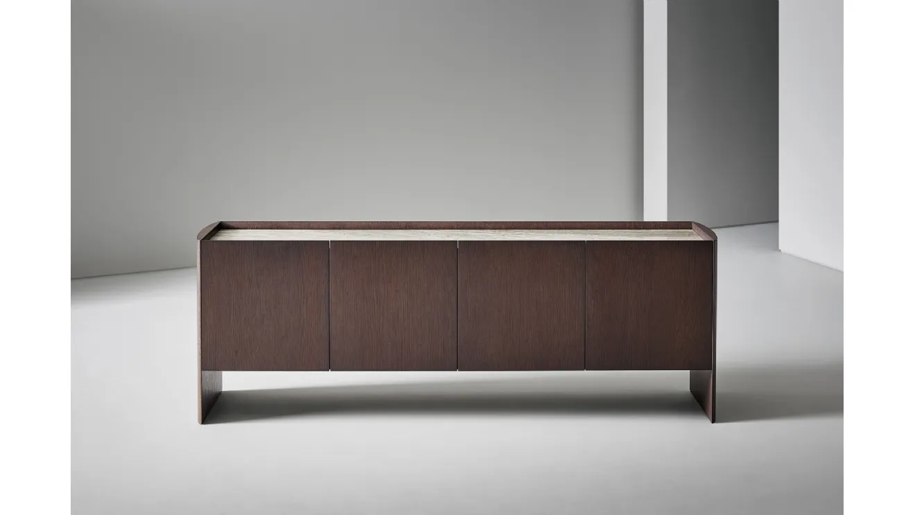 Alicanto Sideboard in wood and ceramic top with 4 doors by Bonaldo