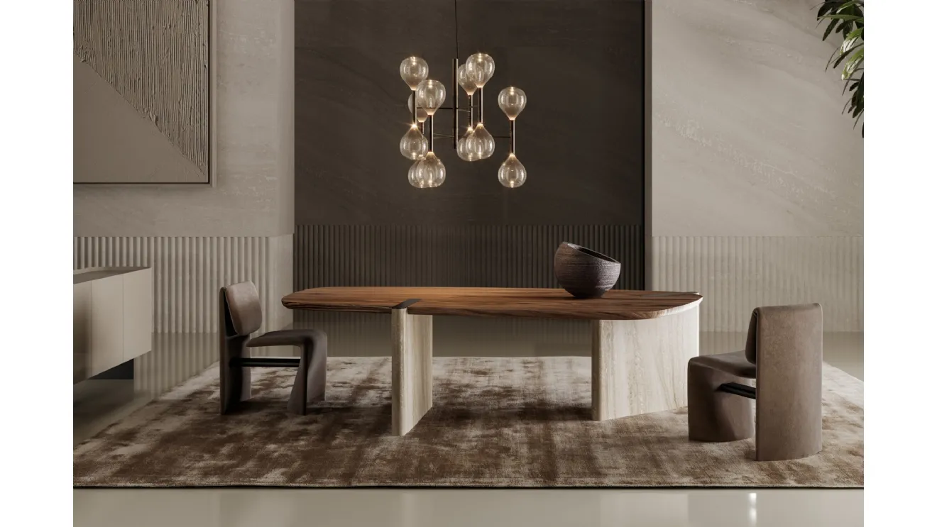 Flatiron table with wooden top and marble base by Bonaldo.