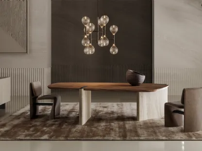 Flatiron table with wooden top and marble base by Bonaldo.