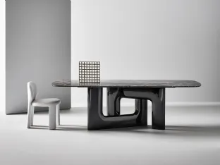 Liaison design table with marble top and polyurethane base by Bonaldo