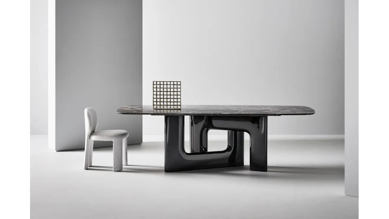 Liaison design table with marble top and polyurethane base by Bonaldo