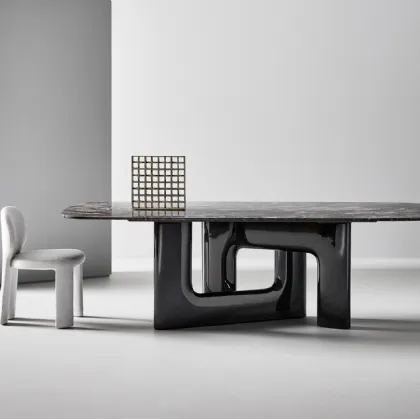 Liaison design table with marble top and polyurethane base by Bonaldo
