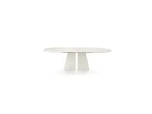 Oval Pillar table in marble and cement by Ditre Italia.