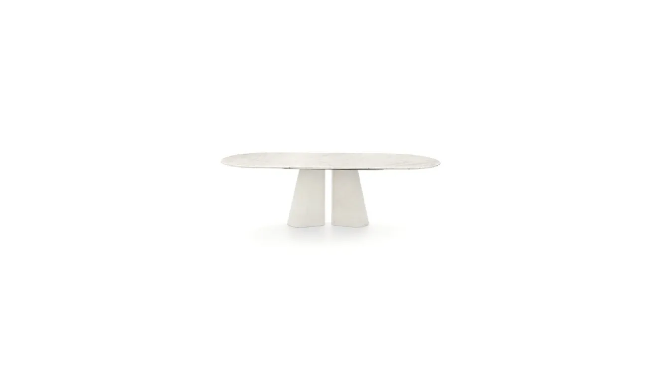 Oval Pillar table in marble and cement by Ditre Italia.