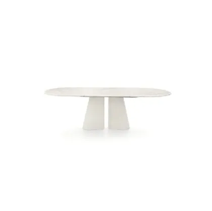 Oval Pillar table in marble and cement by Ditre Italia.
