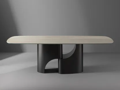 Taijitu table with marble top and metal base by Bonaldo
