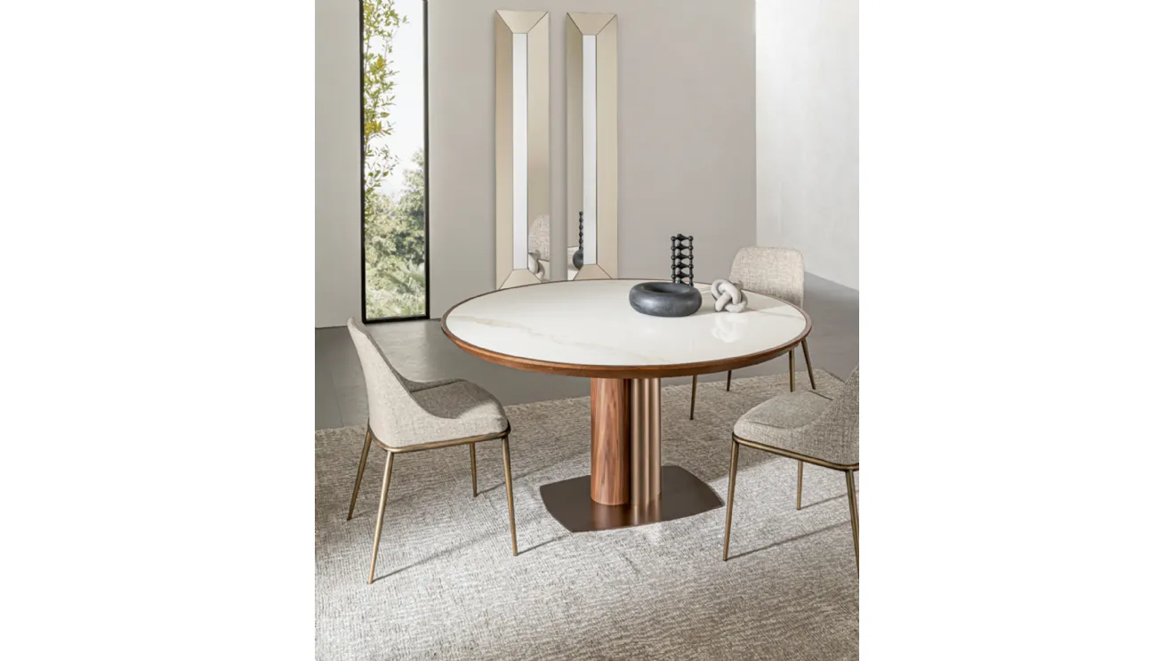 Round Tower table in ceramic and wood by Riflessi.