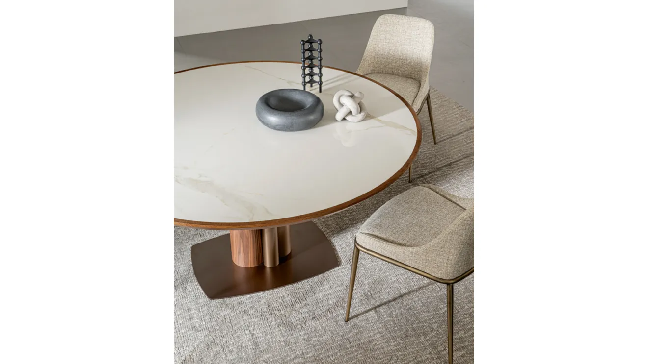 Round Tower table in ceramic and wood by Riflessi.