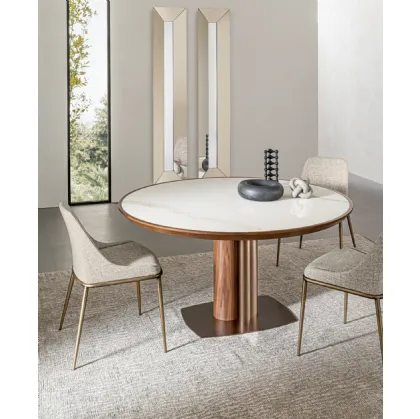 Round Tower table in ceramic and wood by Riflessi.