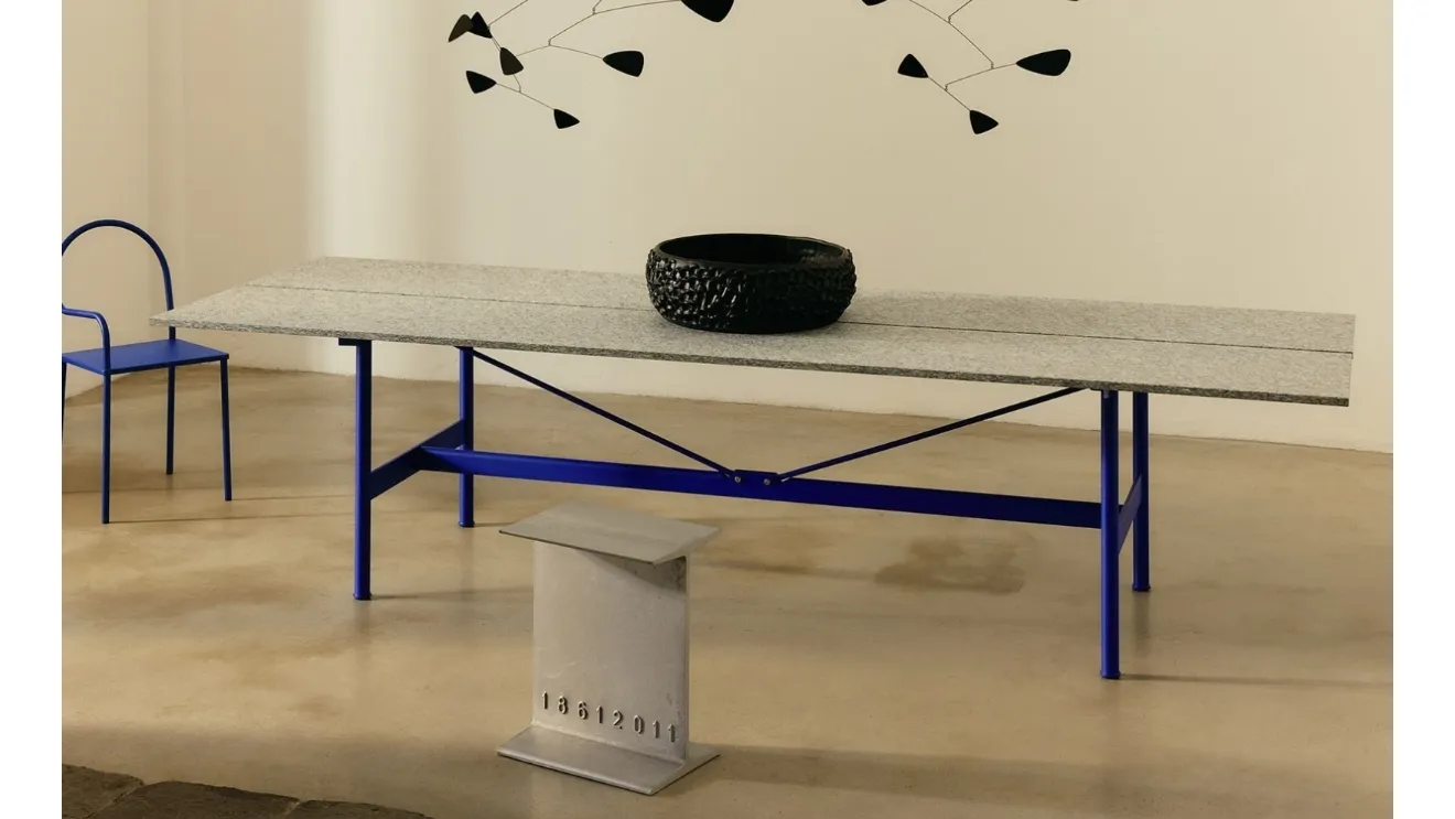 Zinc table with Luserna stone marble by Desalto.