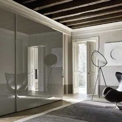 Smooth door wardrobe in glossy slate lacquered finish with Sangiacomo Mia handle.