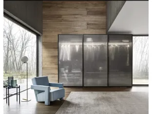 Sangiacomo's sliding Scrigno wardrobe in woven glass.