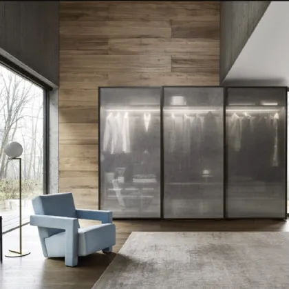 Sangiacomo's sliding Scrigno wardrobe in woven glass.