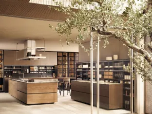 Design Kitchen in Canaletto Walnut and Calacatta Marble with Poliform Artex Island