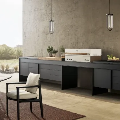 Design Land Kitchen by Poliform in lacquered aluminum Black and steel