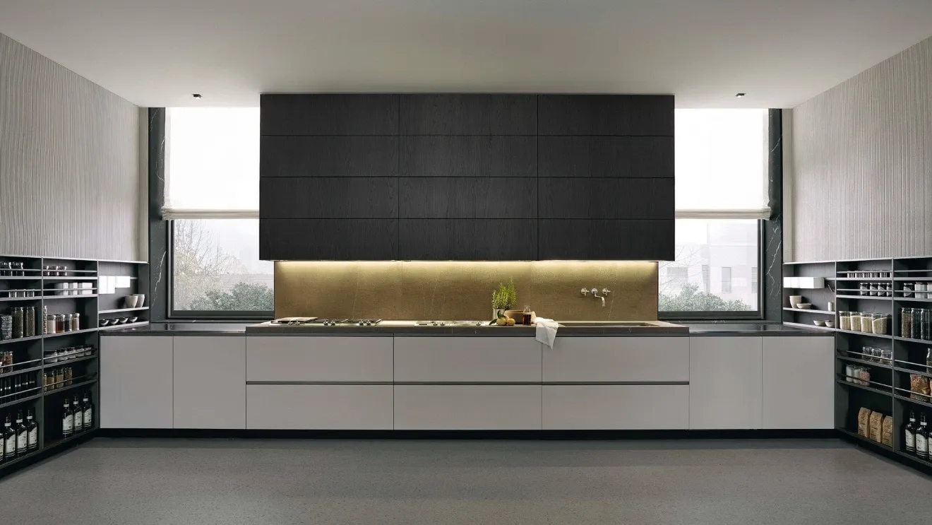 My Planet linear design kitchen in lacquered and wood finish by Poliform