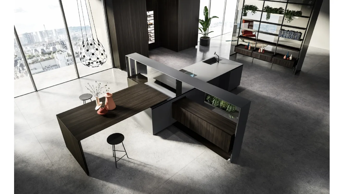 Design Kitchen with Nautilia 05 Island in Fenix NTM Bromo Grey and Smoked Oak by Arrital