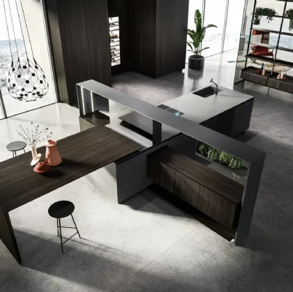 Design Kitchen with Nautilia 05 Island in Fenix NTM Bromo Grey and Smoked Oak by Arrital