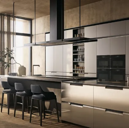 Design Kitchen in Lacquered with Steel Island Shape by Poliform