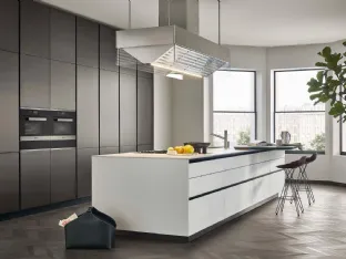 Bronze Metallic Lacquered Design Kitchen with White Twelve Glass Island by Poliform