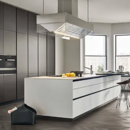 Bronze Metallic Lacquered Design Kitchen with White Twelve Glass Island by Poliform
